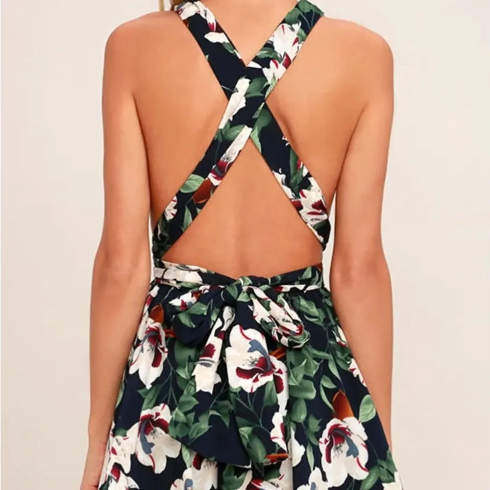 Lulus Elated Energy Midnight Blue Tropical Print Convertible Romper - Picture 3 of 9